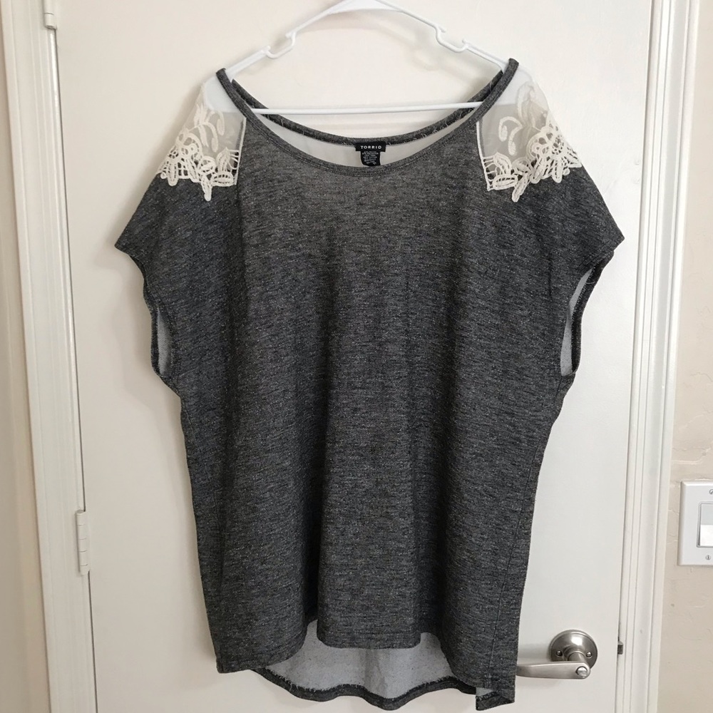 Torrid gray mesh lace detail top